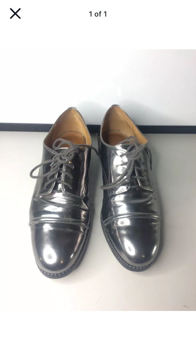 Coach Edith Metallic Gray Peuter Leather Oxfords Lace Up Shoes Women’s Sz 8B