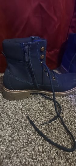 Blue Lace-Up Combat Boots with Side Zipper