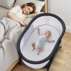 New In Box Travel Baby Bassinet, Portable Baby Travel Crib for Baby Bed with Wheels Comfy Mattress Mosquito Net Storage for Infant Newborn Lightweight