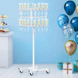 Champagne Wall Holder for Party, 2 Tier White Modern Premium Clear Acrylic Champagne Stand Hold 32 Glasses and 9 Champagne with Swivel Casters 