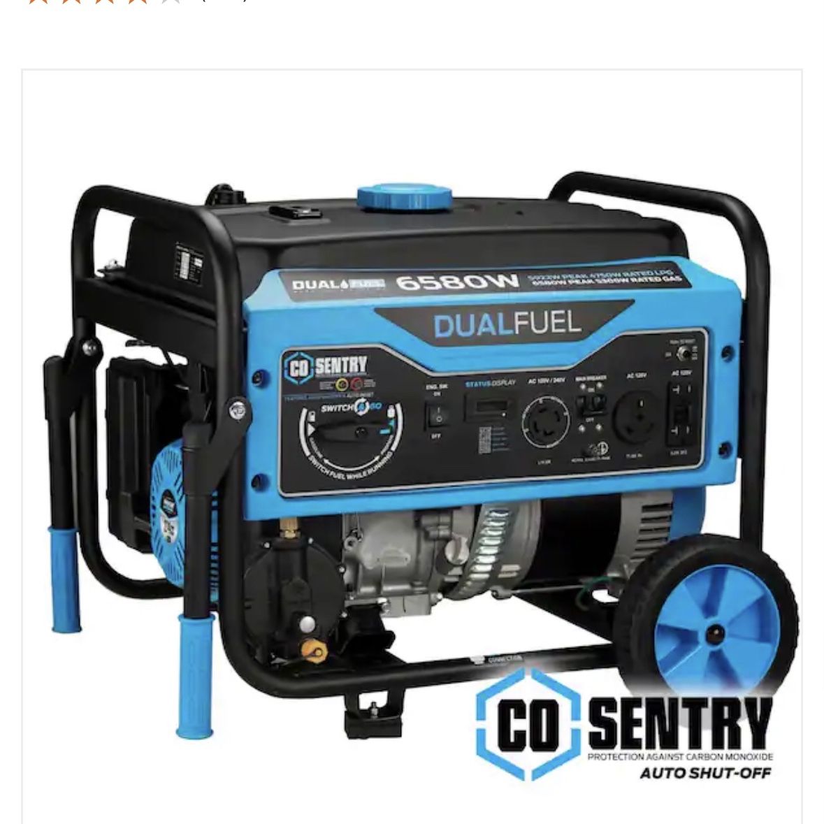 NEW 6,580/5,300 -Watt Dual-Fuel Gasoline and Propane with Recoil Start Portable Home Power Generator, CO Shutoff