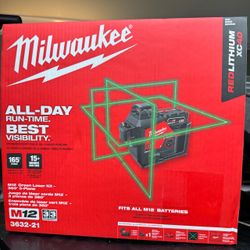 Milwaukee M12 12-Volt Lithium-lon Cordless Green 250 ft. 3-Plane Laser Level Kit with One 4.0 Ah Battery, Charger and Case