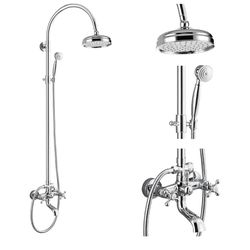 gotonovo Exposed Bathroom Shower System Classic Shower Kit 8 Inch Luxurious Rainfall Shower Head Handheld Spray Tub Filler Brass Pipe 3-Function Wall 
