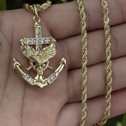 Dije De Ancla  Y Cadena  24 Inches 