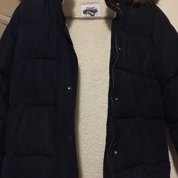 Old Navy Jacket Navy Blue With Wool Inside And Fur Hood
