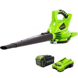 Greenworks 40V (185 MPH / 340 CFM / 75+ Compatible Tools) Cordless Brushless Leaf Blower / Vacuum, 4.0Ah Battery and Charger Included