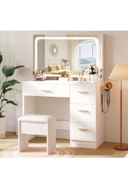 White vanity with Stool