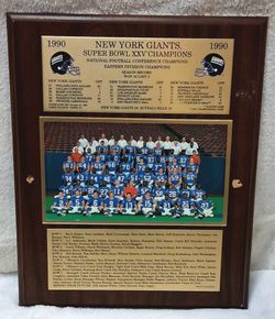 1990 New York Giants Super Bowl XXV Champions Team Photo Roster Wood Plaque