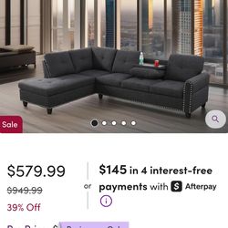 Nova Black Grey Linen Left-Facing Sectional 2-Piece Sofa Living Room Sofa Set