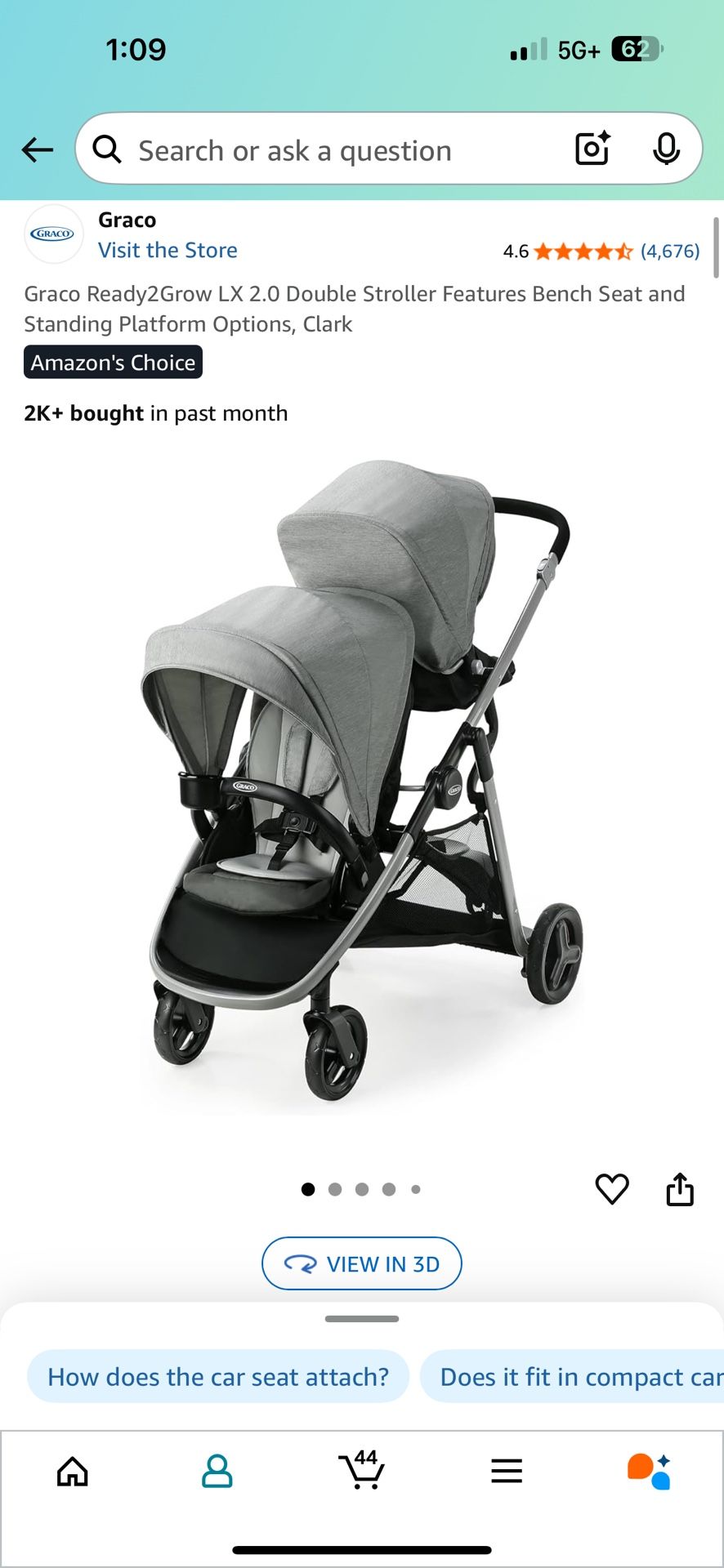 Graco Ready2Grow LX 2.0 Double Stroller Features Bench Seat and Standing Platform Options, Clark