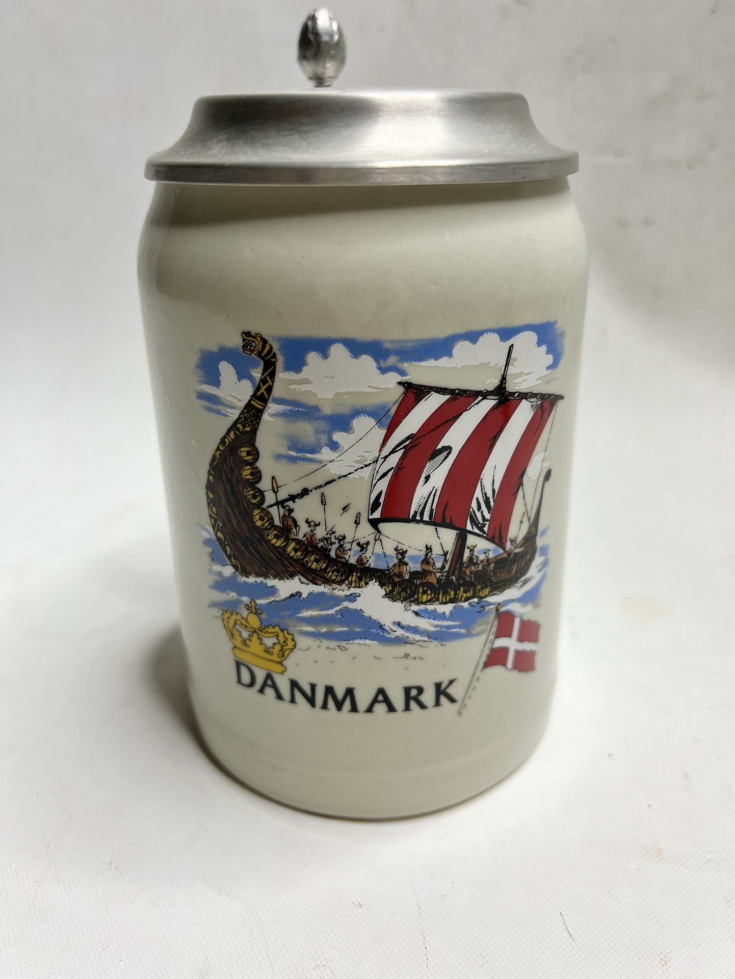 Zinn Stein Denmark Ceramic Pewter Lidded Stein.