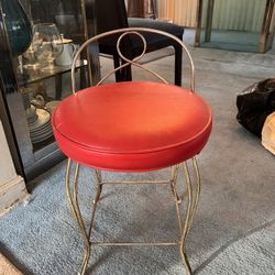 Red Leather Stool 