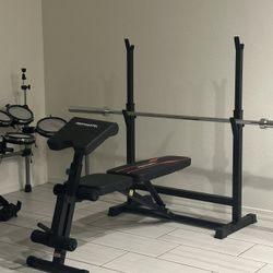Adjustable Bench Press with Rack and Barbell