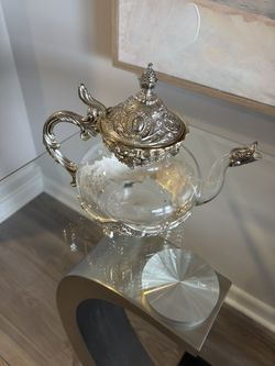 Like New Moroccan Ornate Silver-Trim Glass Teapot