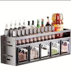 🆕️Spice Organizer Set. Set On Cabinet Or Mount.Includes seasoning containers & Canisters 