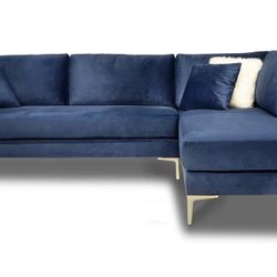 Naomi Blue Velvet RAF Sectional / couch /Living room set
