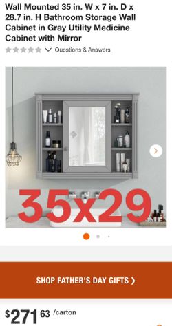 Wall Mounted 35 in. W x 7 in. D x 28.7 in. H Bathroom Storage Wall Cabinet in Gray Utility Medicine Cabinet with Mirror