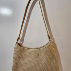 Liz Claiborne Beige Faux Leather Woven Under-the-Shoulder Purse Bag Handbag Satchel