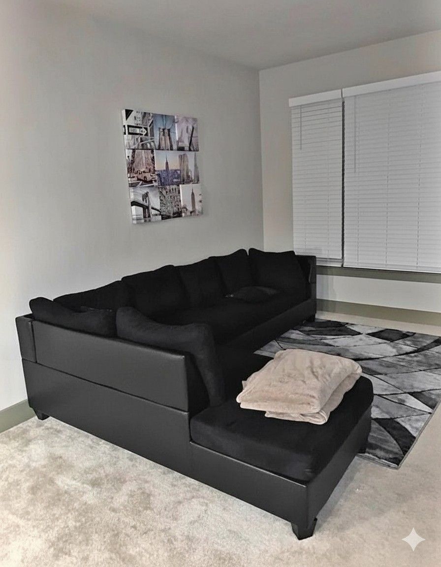 😍 Brand New Black L Shape Sectional Sofa/Couch - Ottoman | Pay After Delivery 🚚