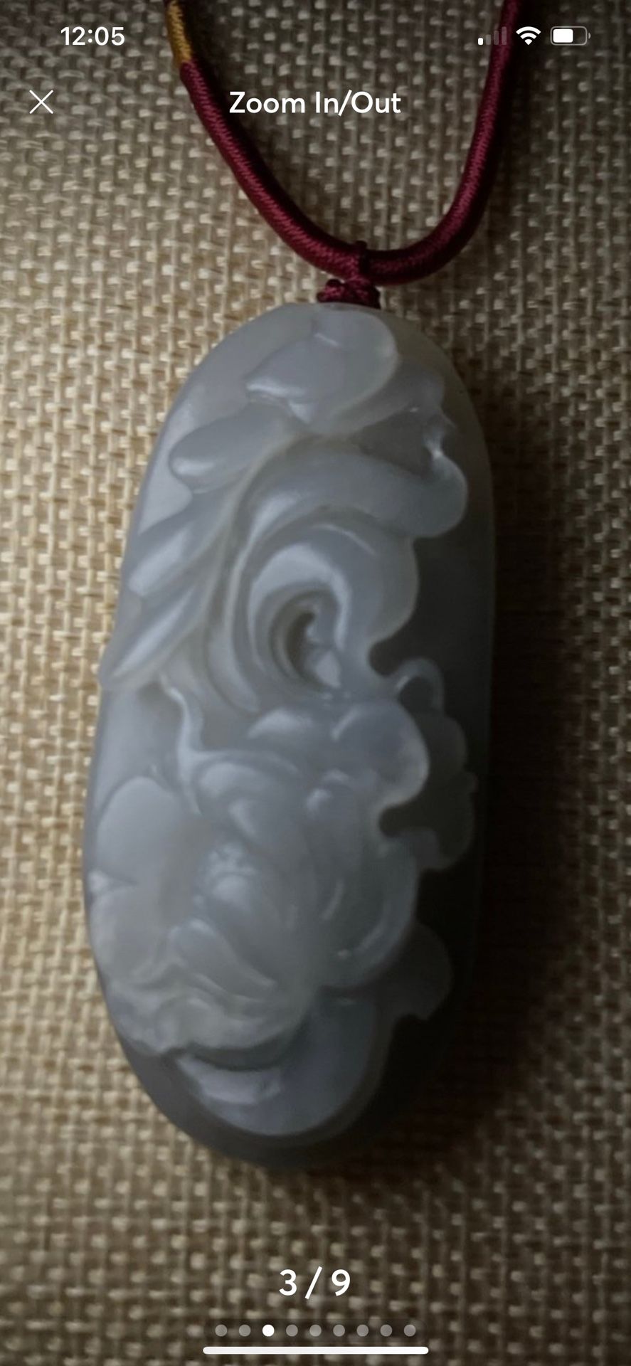 Hetian Jade oblong gray floral carved pendant