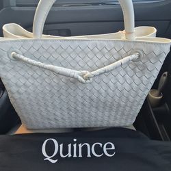 Woven leather white/cream purse