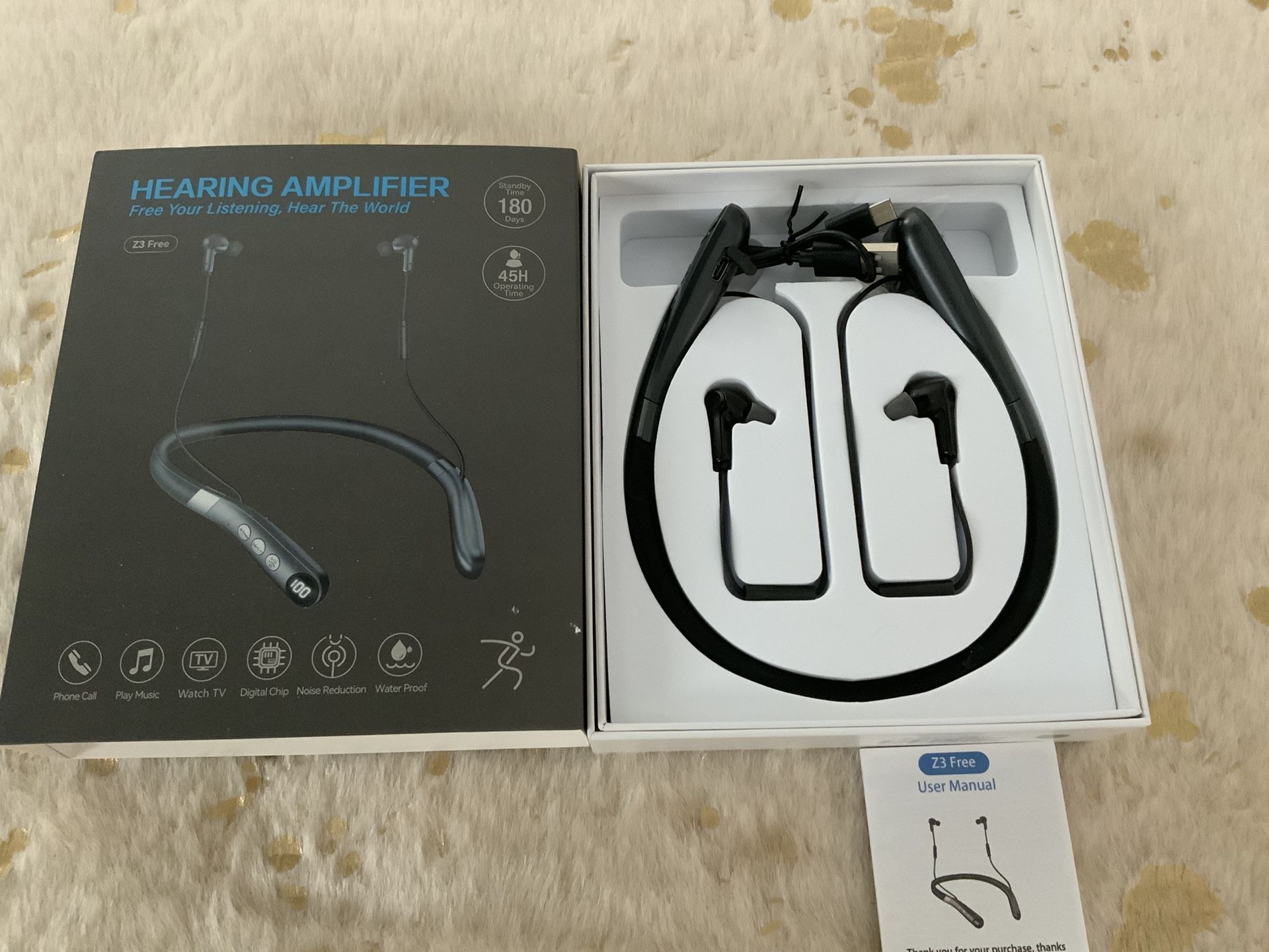 Bluetooth, rechargeable amplifier. New. Works with phone, TV, music. Adjustable volume.