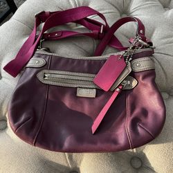 Coach Purse Purple Leather With Pink Straps