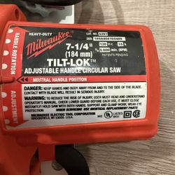 ✅ Milwaukee  heavy-duty 7-1/4" adjustable handle circular saw, model number 6391.  Blade Diameter: 7-1/4" (184 mm)