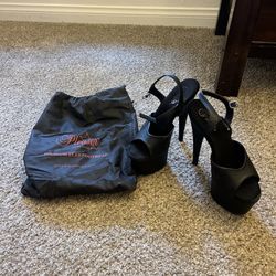 Pleasers 7” Black Strappy Sandal Heels