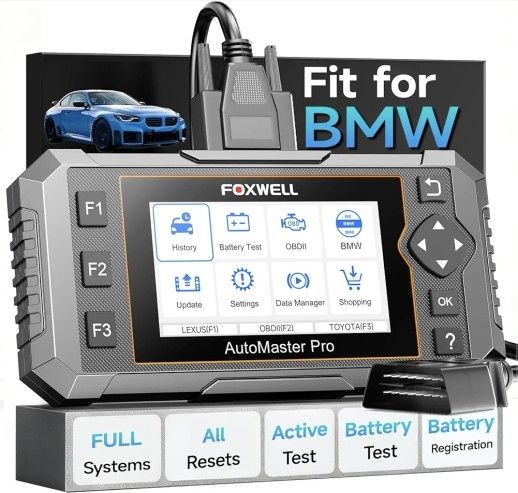 FOXWELL NT510 Pro fit for BMW OBD2 Scanner with 12V Battery Tester, Full System Diagnostic Bi-Directional Control Scanner, All Reset Services with Bat