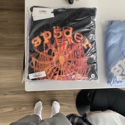 Sp5der Black And Orange Web Hoodie