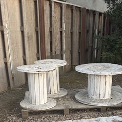 Rustic Wooden Cable Spool Tables – Outdoor Garden / Patio Decor (Set of 3)