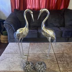 2 Silver Flamingos And 2 Candle Holders