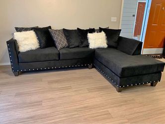 Plush Black Velvet Sectional