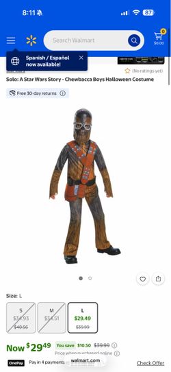 Star Wars Chewbacca boys costume size large