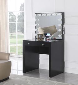 Black Vanity Desk W/ Bluetooth Hollywood Mirror