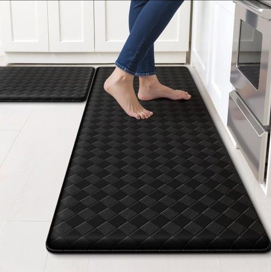 Stylish Black Kitchen Mats - 2 Piece SET -Anti fatigue and Waterproof