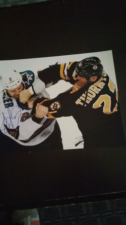 Signed Boston Bruins Shawn Thornton Fighting 8" × 10" photo
