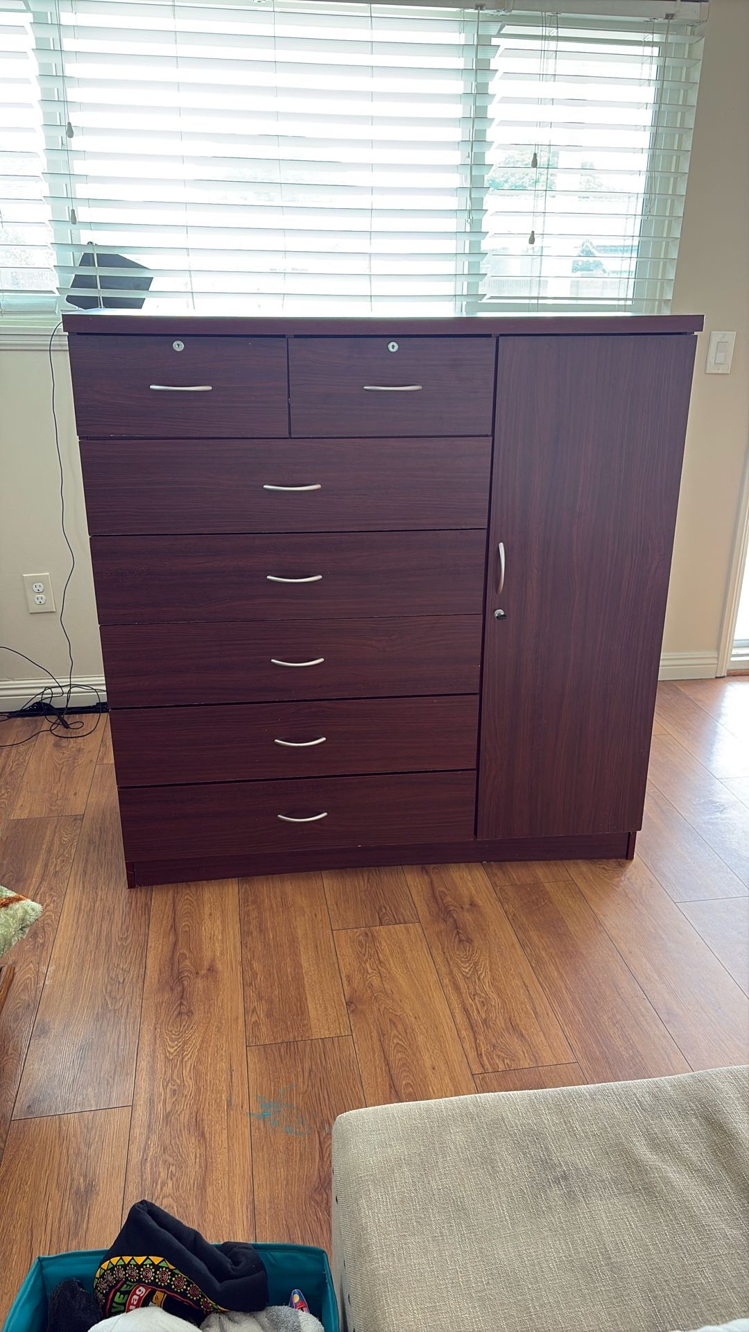7 Drawer Dresser Color Cherry with extra side storage.