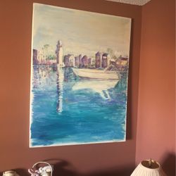 Boat And Lighthouse Painting