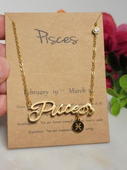 12 Constellation Zodiac Old English Letter Sign Pendant Necklace Astrology, Pisces