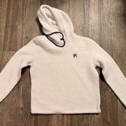 FILA Women's Pullover Hoodie White Fleece Logo M Long Sleeve Hooded Casual