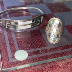 6 1/2 Sterling Silver Abalone inlay with a 7 inch Avalon inlay Sterling silver