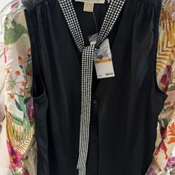 New Michael Kors Black Silver Sleeveless Blouse