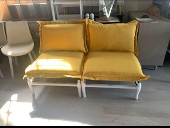 Set of 2 Indoor /outdoor Lounge chairs with Yellow Cushions