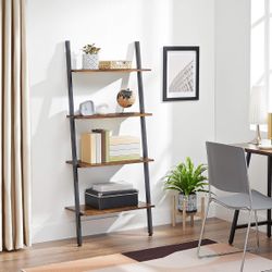 Ladder Shelf, 4-Tier Bookshelf, Storage Rack Shelves, for Living Room, Kitchen, Office, Steel, Stable, Sloping, Leaning Against The Wall, Industrial, 