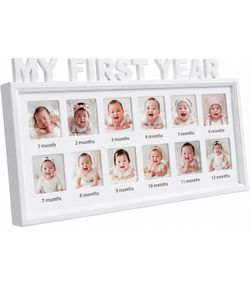 My First Year Photo Frame, 12 Month Baby Milestone Display, 16x8 in - Wall Mount OR Tabletop - NEW IN BOX & PLASTIC WRAP