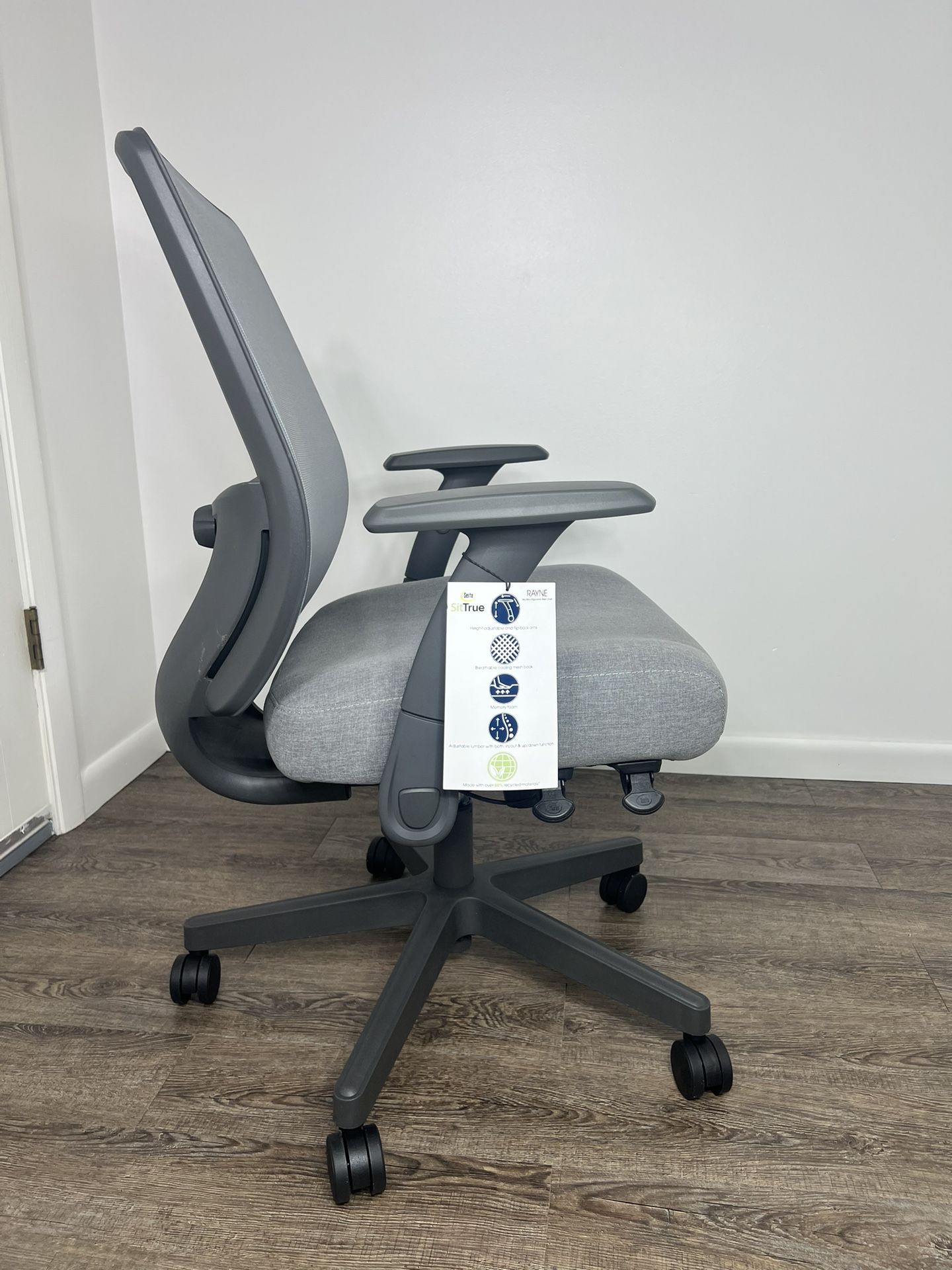 Serta SitTrue Rayne Ergonomic Mesh/Fabric Mid-Back Task Office Chair, Gray -NEW