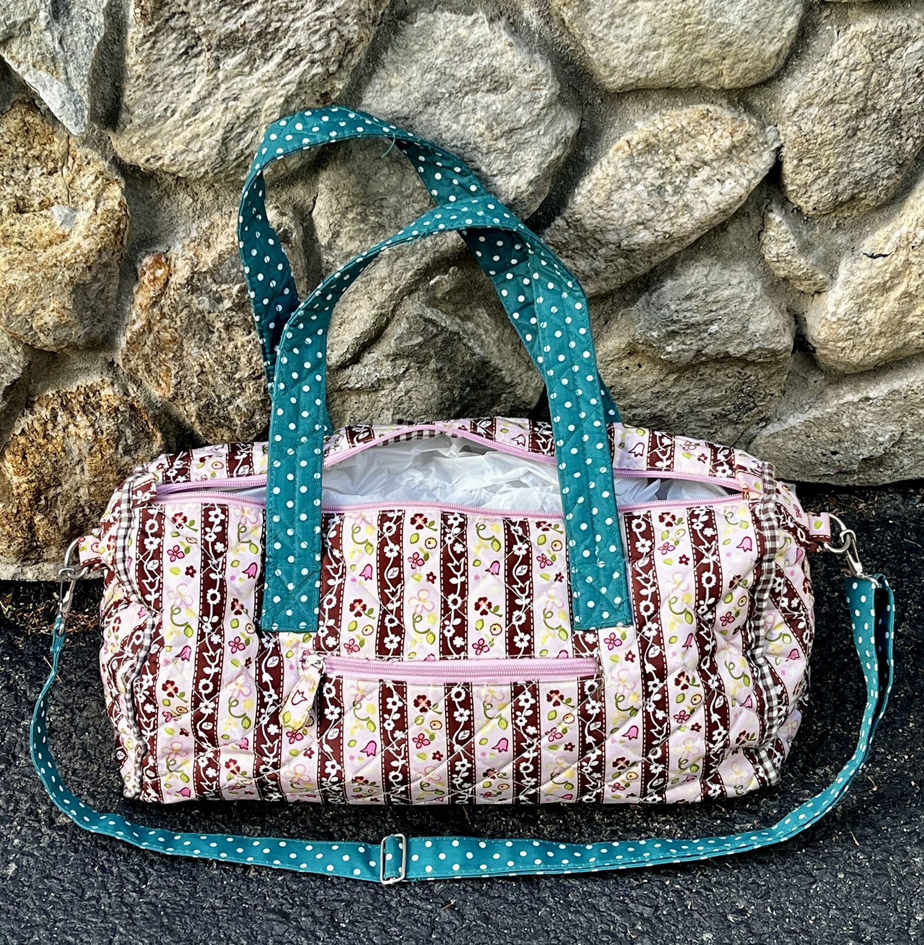 floral duffle bag with adjustable strap