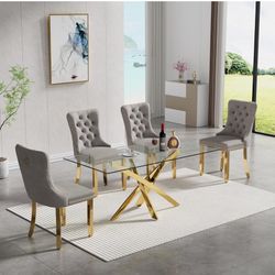 5 Piece Luxury Glass Dining Table Set for 4